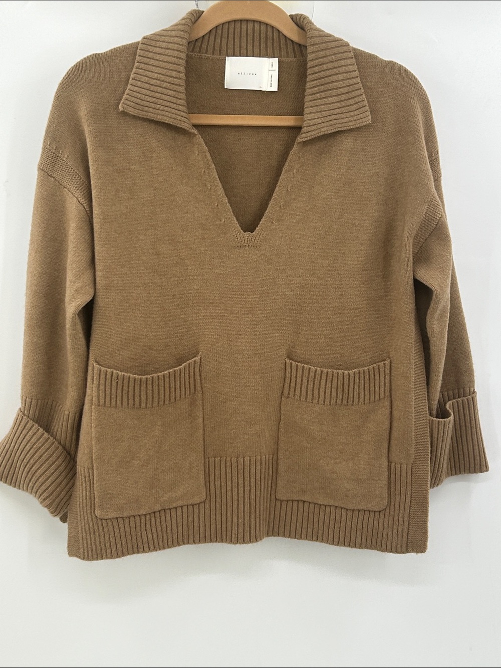 all:row Collared Side Slit Brown 3/4 Sleeve Sweater Size Small